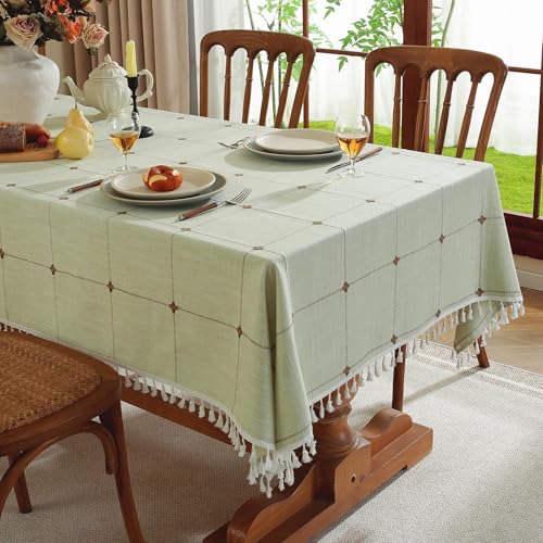 Pahajim Table Cloth Rectangle Table Cotton Linen Checkered Tablecloth Waterproof Wrinkle Farmhouse Table Cover for Kitchen Dining and Outdoor,55''x118'',10-12 Seats - Image 5
