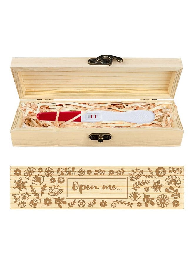 CHGCRAFT Pregnancy Test Keepsake Box Artistic Flowers Wooden Pregnancy Announcement Gifts Box with Raffia Ribbon and Lock Announcement Gifts for Dad Husband, 8x2x1.2inch - Image 1