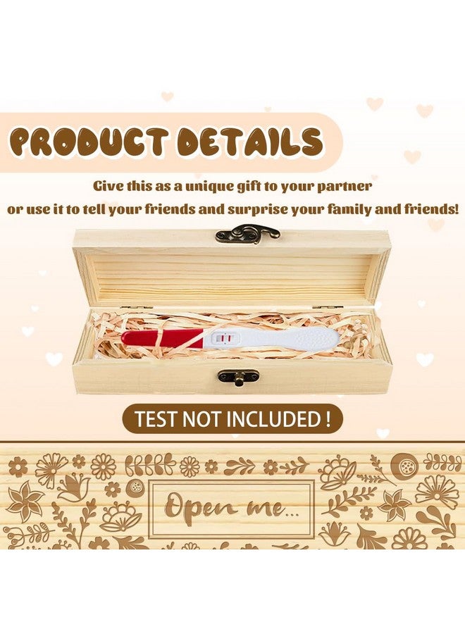 CHGCRAFT Pregnancy Test Keepsake Box Artistic Flowers Wooden Pregnancy Announcement Gifts Box with Raffia Ribbon and Lock Announcement Gifts for Dad Husband, 8x2x1.2inch - Image 3