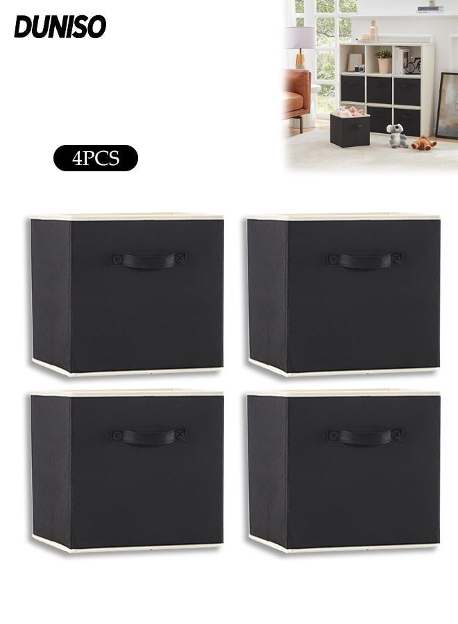 DUNISO 4 Pack Collapsible Storage Bins, Fabric Bins with Handles, Large Capacity Storage Cubes，Suitable for Books Toys Clothes and Sundries(Black，33x33x33 cm) - Image 1
