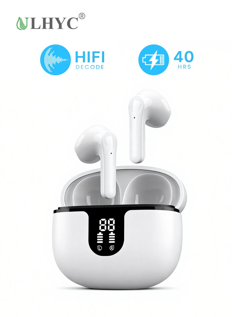 يو إل اتش واي سي سماعات أذن لاسلكية بتقنية البلوتوث 5.3، زمن انتقال منخفض للغاية، مع شاشة رقمية LED، وصندوق شحن، وسماعات أذن lPX5 مقاومة للماء مع ميكروفون لإلغاء الضوضاء لأجهزة iPhone/Samsung/Android/iOS - Image 1
