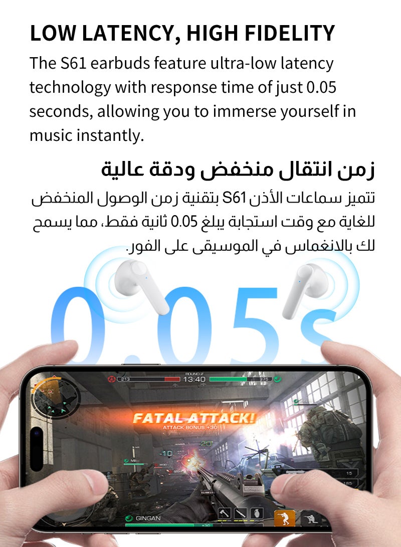 يو إل اتش واي سي سماعات أذن لاسلكية بتقنية البلوتوث 5.3، زمن انتقال منخفض للغاية، مع شاشة رقمية LED، وصندوق شحن، وسماعات أذن lPX5 مقاومة للماء مع ميكروفون لإلغاء الضوضاء لأجهزة iPhone/Samsung/Android/iOS - Image 3