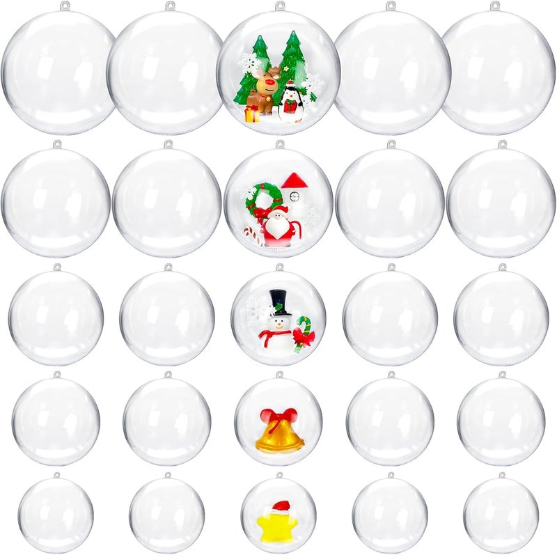 OJYUDD 25 Set 50PCS Clear Plastic Fillable Ornaments,Transparent DIY Craft Ball,Clear DIY Christmas Ornament 5 Different Sizes for Wedding,Party,Home Decor - Image 1