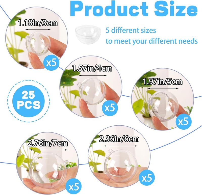 OJYUDD 25 Set 50PCS Clear Plastic Fillable Ornaments,Transparent DIY Craft Ball,Clear DIY Christmas Ornament 5 Different Sizes for Wedding,Party,Home Decor - Image 2