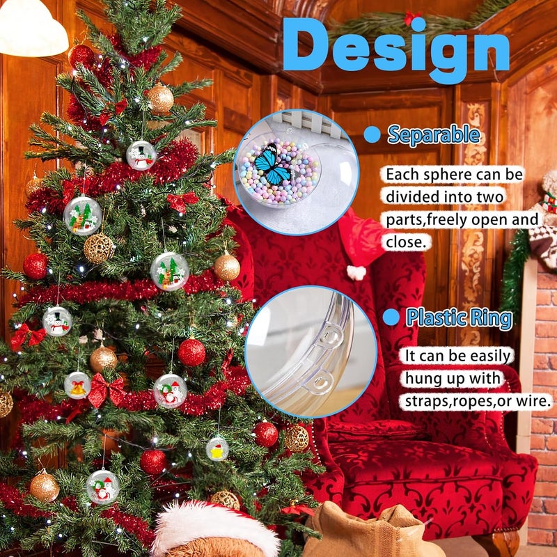 OJYUDD 25 Set 50PCS Clear Plastic Fillable Ornaments,Transparent DIY Craft Ball,Clear DIY Christmas Ornament 5 Different Sizes for Wedding,Party,Home Decor - Image 4