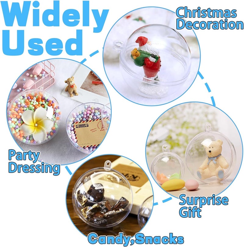 OJYUDD 25 Set 50PCS Clear Plastic Fillable Ornaments,Transparent DIY Craft Ball,Clear DIY Christmas Ornament 5 Different Sizes for Wedding,Party,Home Decor - Image 5