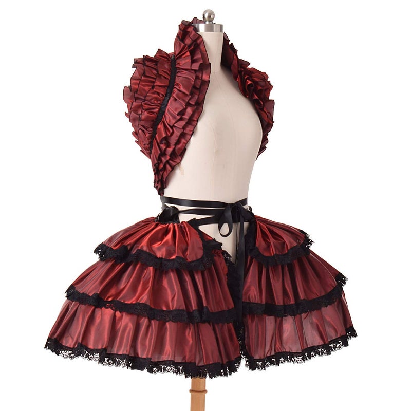 COSDREAMER Women Victorian Petticoat Gothic Steampunk Ruffles Corset Crop Hoop Skirt (Wine red) - Image 5