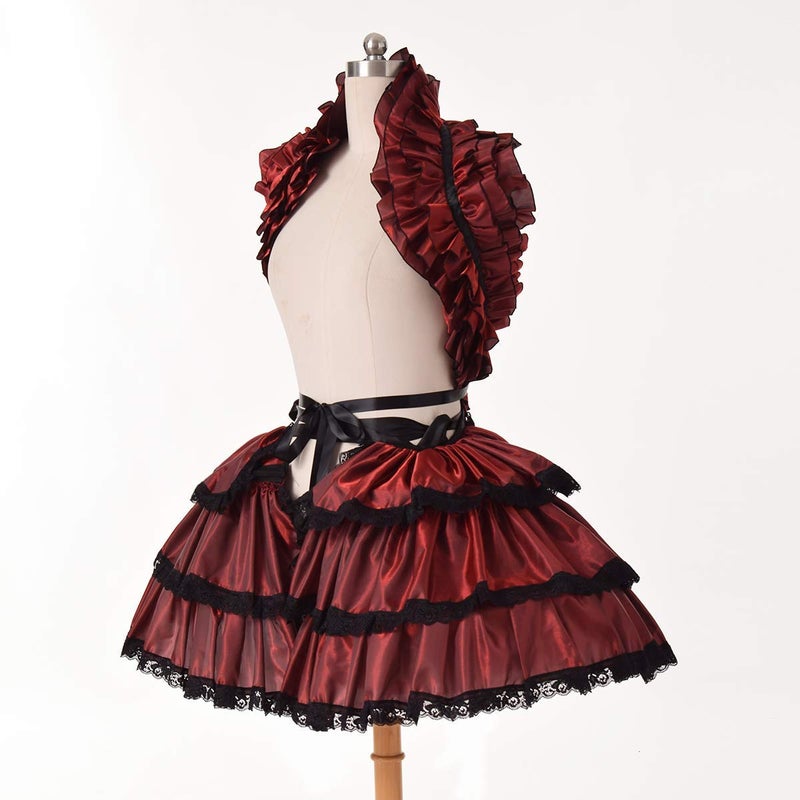 COSDREAMER Women Victorian Petticoat Gothic Steampunk Ruffles Corset Crop Hoop Skirt (Wine red) - Image 4