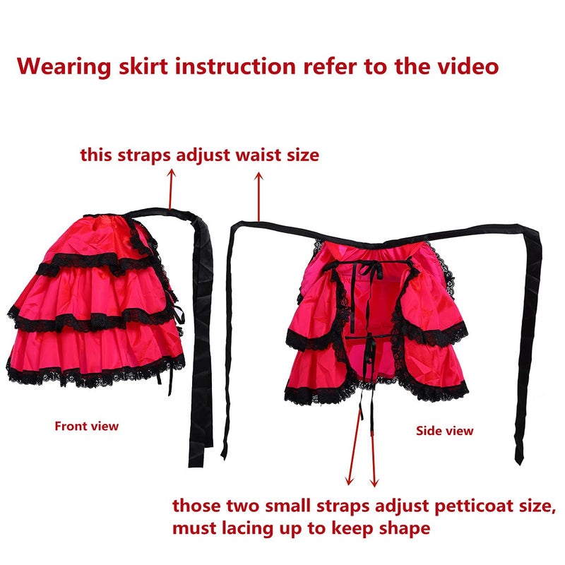 COSDREAMER Women Victorian Petticoat Gothic Steampunk Ruffles Corset Crop Hoop Skirt (Wine red) - Image 3
