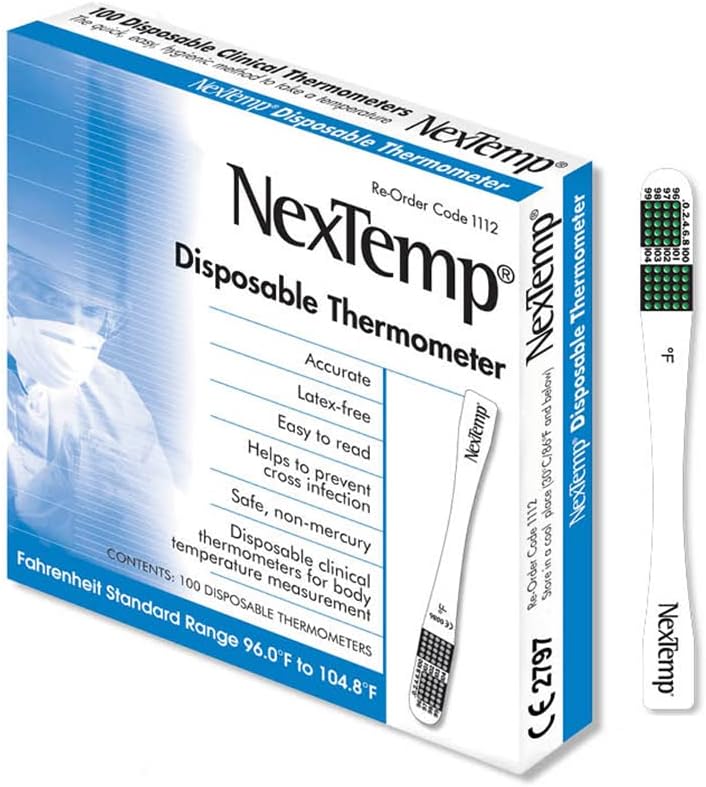 NEXTEMP Single-Use Thermometers - Individually Wrapped Disposable First Aid Supplies, High-Accuracy for Work, School, Home, Travel, and Healthcare Use, Fahrenheit, 100-Pack - Image 1