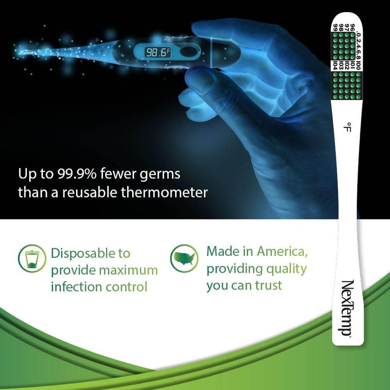 NEXTEMP Single-Use Thermometers - Individually Wrapped Disposable First Aid Supplies, High-Accuracy for Work, School, Home, Travel, and Healthcare Use, Fahrenheit, 100-Pack - Image 3