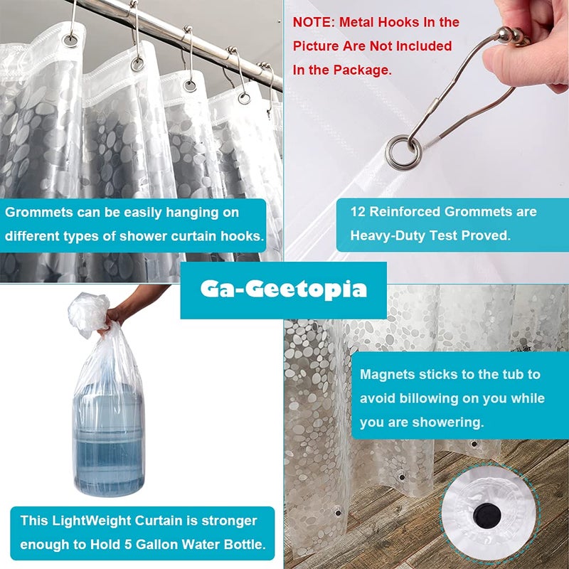 Ga-Geetopia EVA Clear Thin Shower Curtain Liner, Pebble Pattern 72x72 Inch Lightweight Plastic Bathroom Shower Showroom Inner Curtain with Rustproof Metal Grommets and Weighted Magnets(NO Hooks) - Image 4
