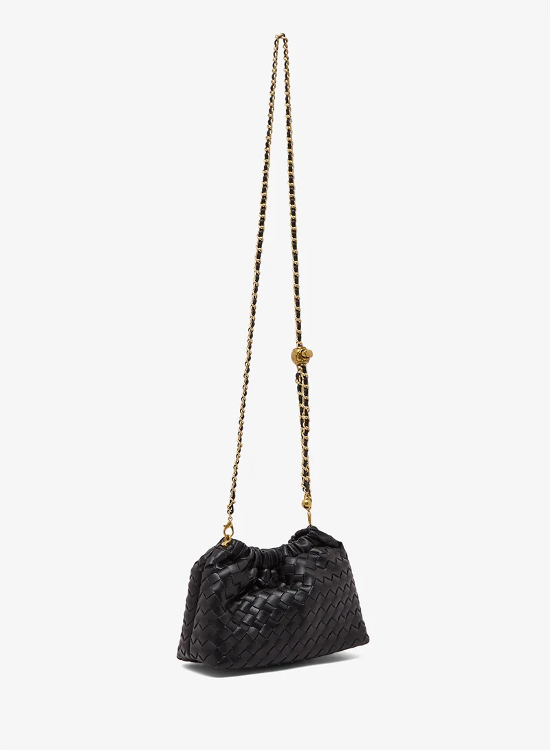 Ginger Woven Textured Bucket Bag with Golden Chain