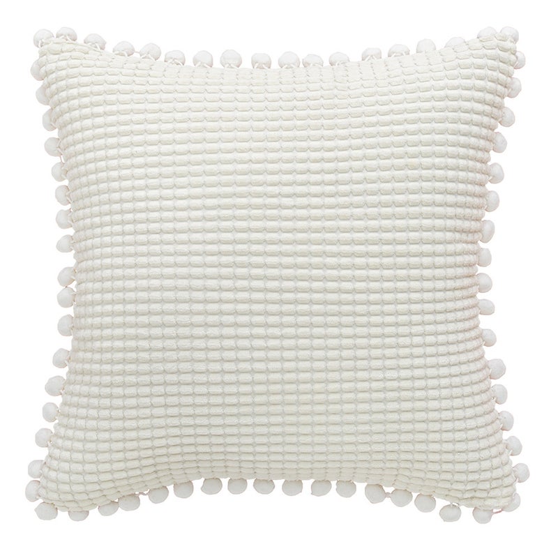 Ins Corn Kernel Fur Ball Pillow Living Room Sofa Pillow Case Modern Home Pure Color Corduroy Cushion Pillow Case(White, 45*45cm without core) - Image 1