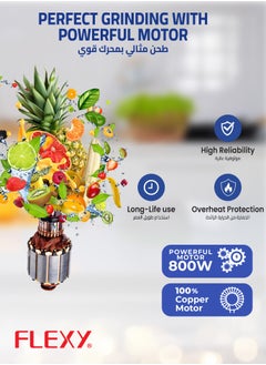 Flexy 2 In 1 Mixer Grinder 800W  Blender | Spice Grinding, Smoothie Making, Food Chopping, And Juicing | 2 Stainless Steel 1.5L  And 0.5L Jars | Ergonomic Grip  With Overload Protector  - Image 3