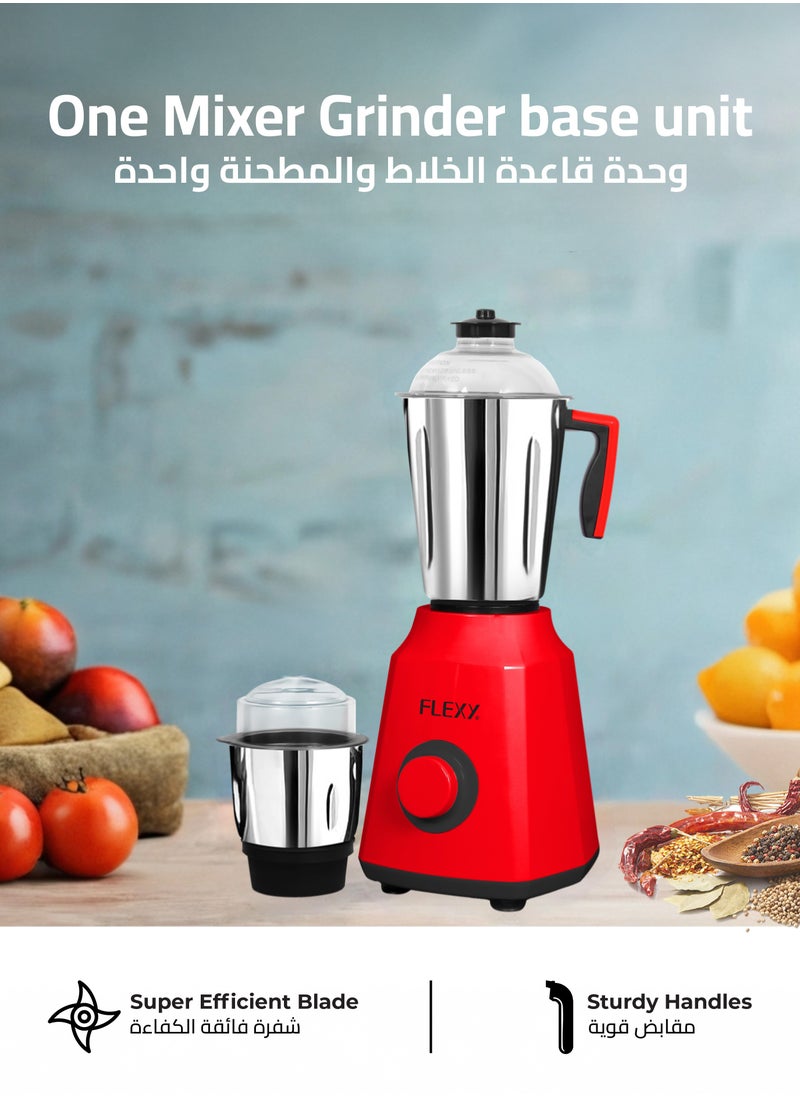 فليكسي - خلاط 2 في 1 خلاط 800 وات | طحن التوابل، وصنع العصير، وتقطيع الطعام، وعصر العصير | 2 مرطبان ستانلس ستيل 1.5 لتر و 0.5 لتر | قبضة مريحة مع حامي الزائد - Image 1