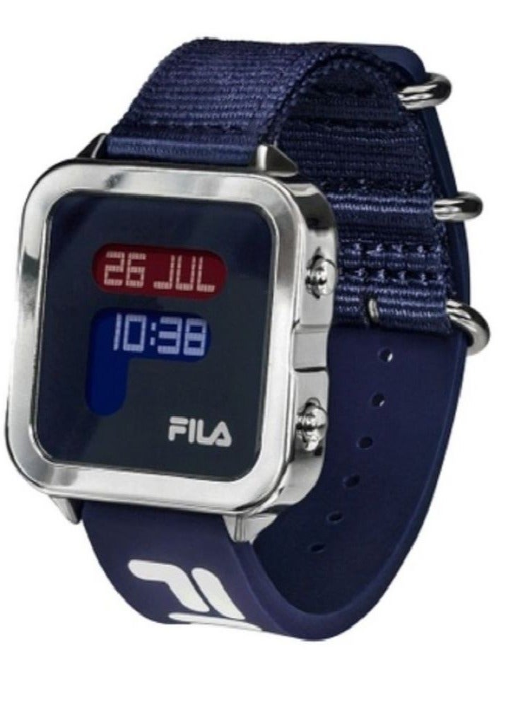 Fila Style Unisex Digital with World Time of 25 Cities Watch Alloy Case Blue Nylon & Blue Silicone Strap, 38-6088-102, size 38mm - Image 2