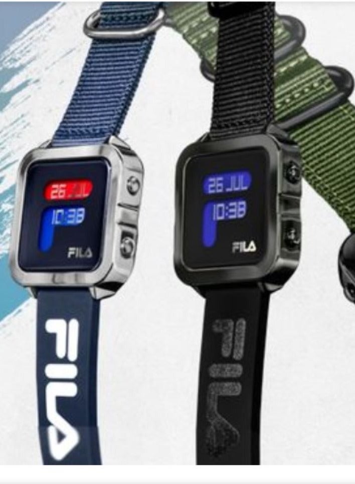 Fila Style Unisex Digital with World Time of 25 Cities Watch Alloy Case Blue Nylon & Blue Silicone Strap, 38-6088-102, size 38mm - Image 3