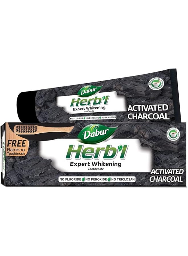 Dabur Herbal Activated Charcoal Whitening Toothpaste With Bamboo Toothbrush 150g - Image 1