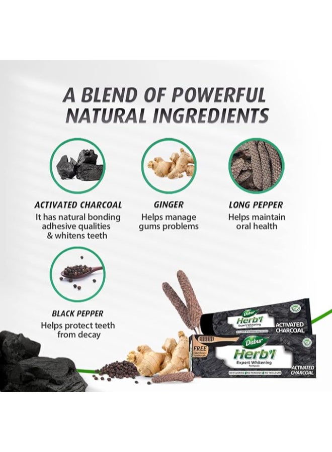 Dabur Herbal Activated Charcoal Whitening Toothpaste With Bamboo Toothbrush 150g - Image 2