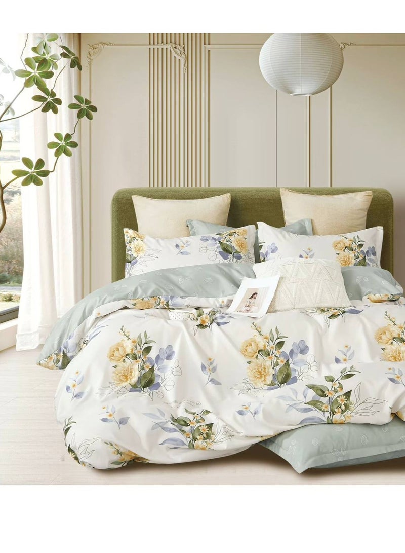 6-Pieces Glace Cotton Printed Fancy Comforters Set Fixed duvet, fitted bedsheets and pillowcase King Size F19