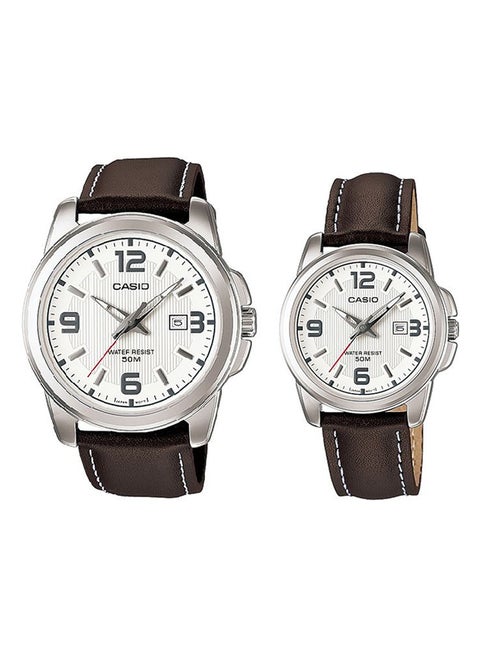 Unisex Water Resistant Analog Couple Watch Set MTP/LTP-1314L-7AV - 37 mm - Brown