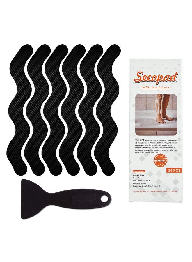 Secopad Patented Anti Slip Shower Stickers 24 PCS Safety Bathtub Strips Adhesive Decals with Premium Scraper for Bath Tub Shower Stairs Ladders Boats (Black) - Image 1