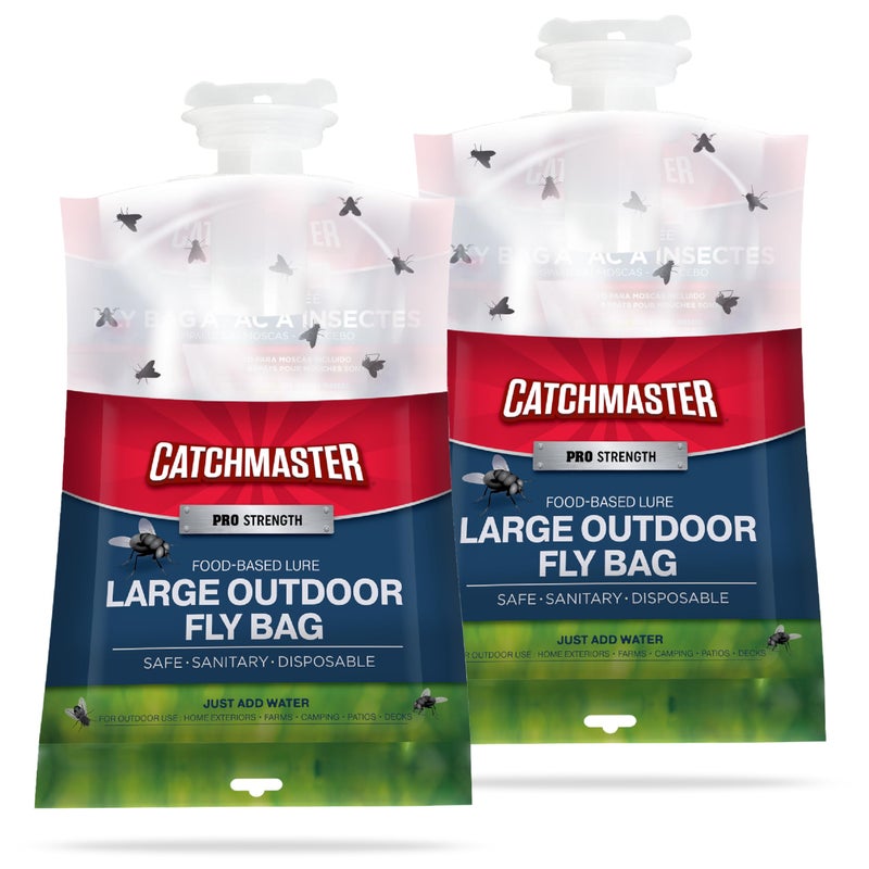 Catchmaster Pro Series Disposable Fly Bag 2-Pack, Hanging Fly Trap Outdoor Home, Bug Catcher and Flying Insect Trap with Premium Food Lure, Pest Control XL Bag for Backyard, Pool, Patio & Camping - Image 1