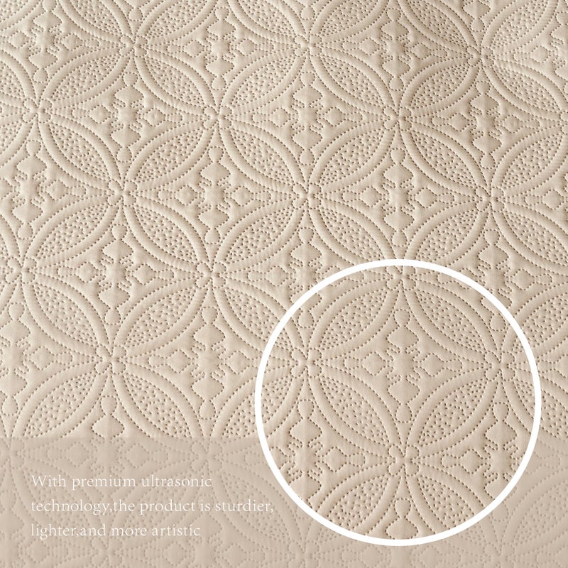 ووريبو Wuruibo Full/Queen Queen Set Beige Microfiber Bedspreads Ultrasonic Coverlet Solidled Bedding Thin Thin Cover Cover Soft Breatable (1 Quilt 2 Pillow Shams)  - Image 5