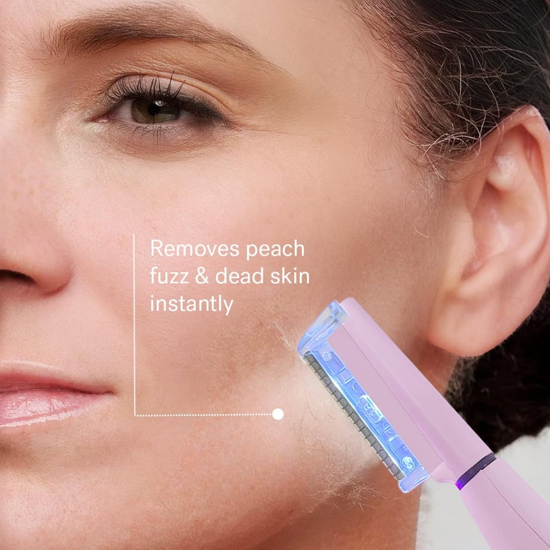 Michael Todd Beauty Sonicsmooth Pro+ Dermaplane Razor for Women Face + Eyebrow Trimmer Dermaplaning System w/LED Light Peach Fuzz Remover -16 Dermaplaning Blades & 2 Microsmooth Exfoliation Tips - Image 4