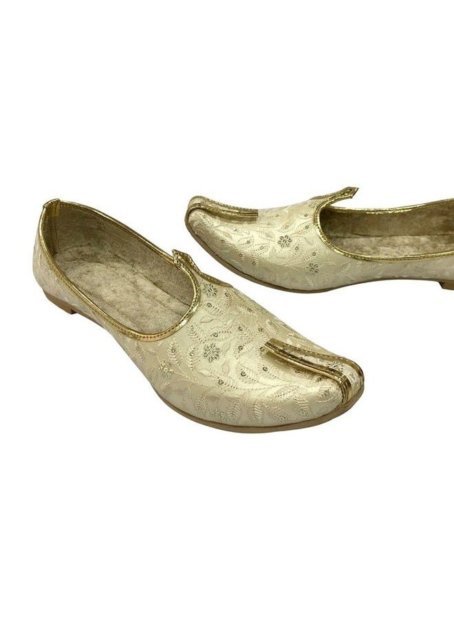 Shoe Bazar Men's Cream Wedding Sherwani Punjabi Jutti Traditional Ethnic Flats Mojari Khussa Juti, Cream, 11.5 - Image 3