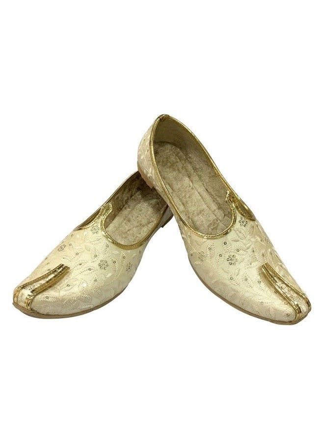 Shoe Bazar Men's Cream Wedding Sherwani Punjabi Jutti Traditional Ethnic Flats Mojari Khussa Juti, Cream, 11.5 - Image 2