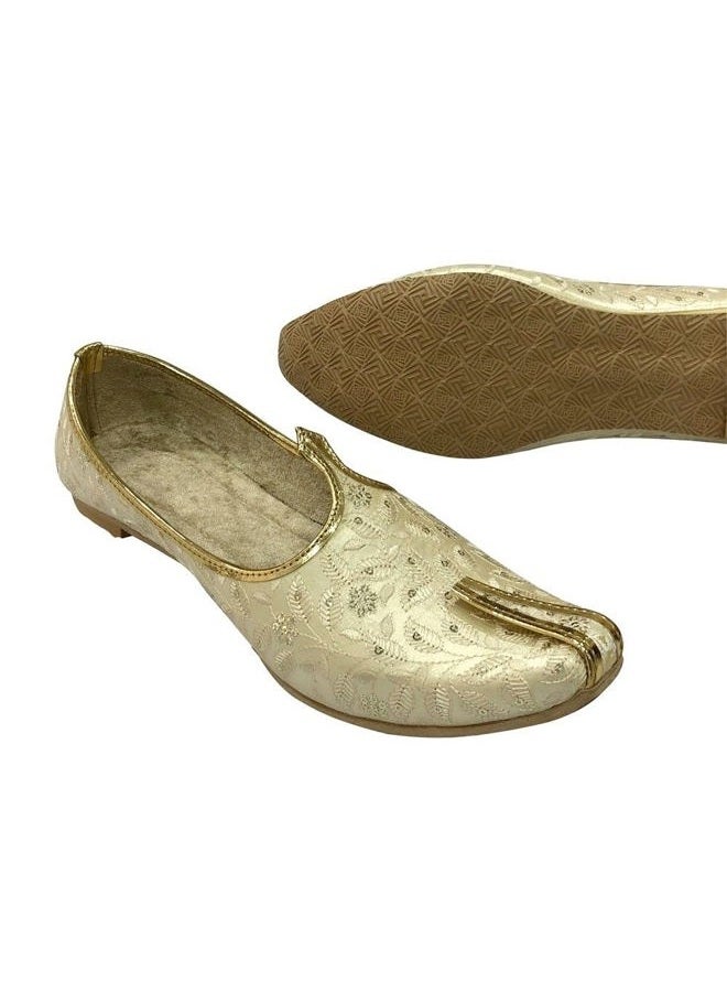 Shoe Bazar Men's Cream Wedding Sherwani Punjabi Jutti Traditional Ethnic Flats Mojari Khussa Juti, Cream, 11.5 - Image 4