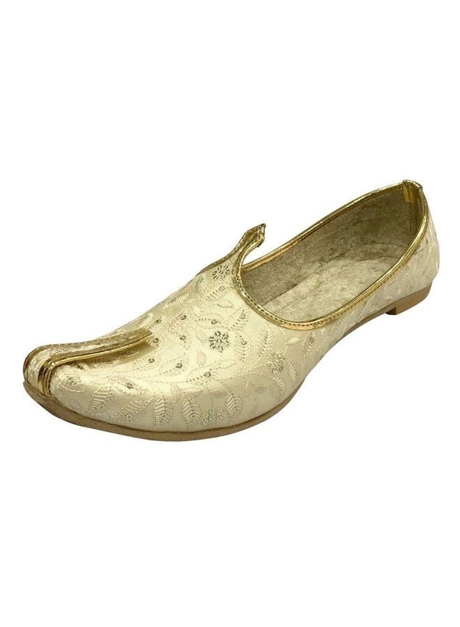 Shoe Bazar Men's Cream Wedding Sherwani Punjabi Jutti Traditional Ethnic Flats Mojari Khussa Juti, Cream, 11.5 - Image 1
