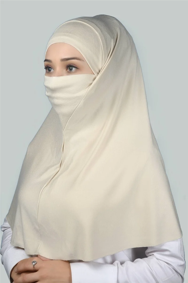 التوبة Ready-made Turban Practical Scarf with Veil Hijab with Nikap - Prayer Cover Soufflé (Xl) - Cream
