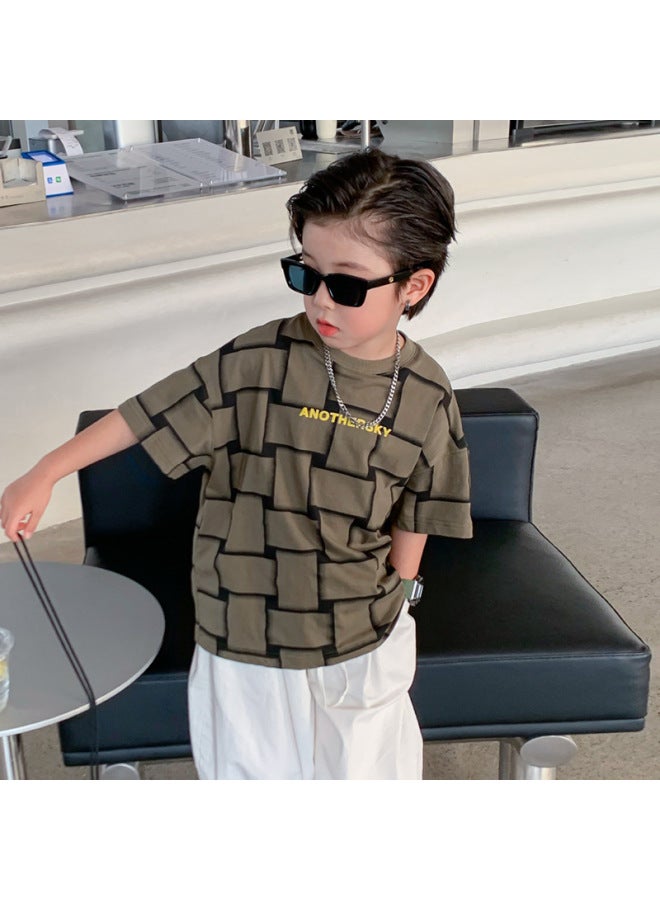 Trendy Brand Hip Hop Plaid Boys Summer Short-sleeved T-shirt  New Arrival Cuhk Children's Summer Half-sleeved Top