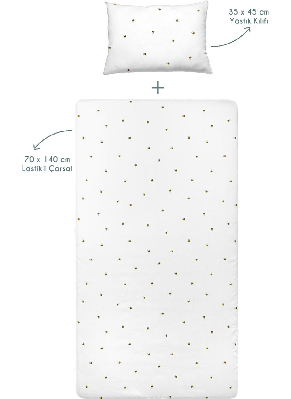 Casadora Baby Happy Bee 100% Cotton Satin Baby Fitted Sheet Set - 70X140CM + 35X45 cm  - Image 2