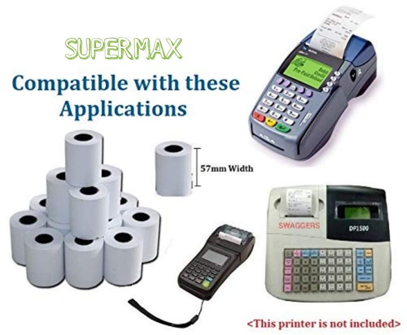 Supermax لفة ورق حراري أبيض لنقاط البيع - عرض 78 مم / 3 بوصات × طول 50 متر لطباعة الإيصالات - آلات الفوترة / السجل - سمك 70 جرام / متر مربع - طباعة باللون الأسود - عبوة من 50 لفة - Image 4