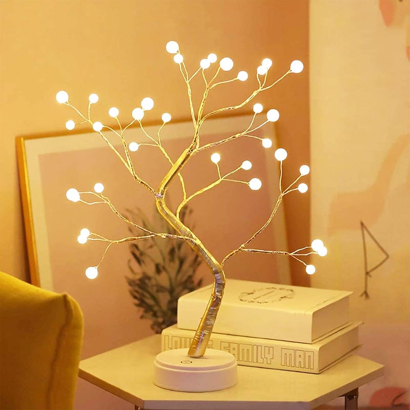 KHIZAR 20 Tabletop Bonsai Tree Light With 36 Pearls LedDiy Artificial Lamp Tree Lamp DecorationBatteryUsb OperatedFor Bedroom Desktop Christmas Party Indoor Decoration Night Light Warm White - Image 1