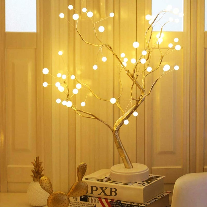 KHIZAR 20 Tabletop Bonsai Tree Light With 36 Pearls LedDiy Artificial Lamp Tree Lamp DecorationBatteryUsb OperatedFor Bedroom Desktop Christmas Party Indoor Decoration Night Light Warm White - Image 3