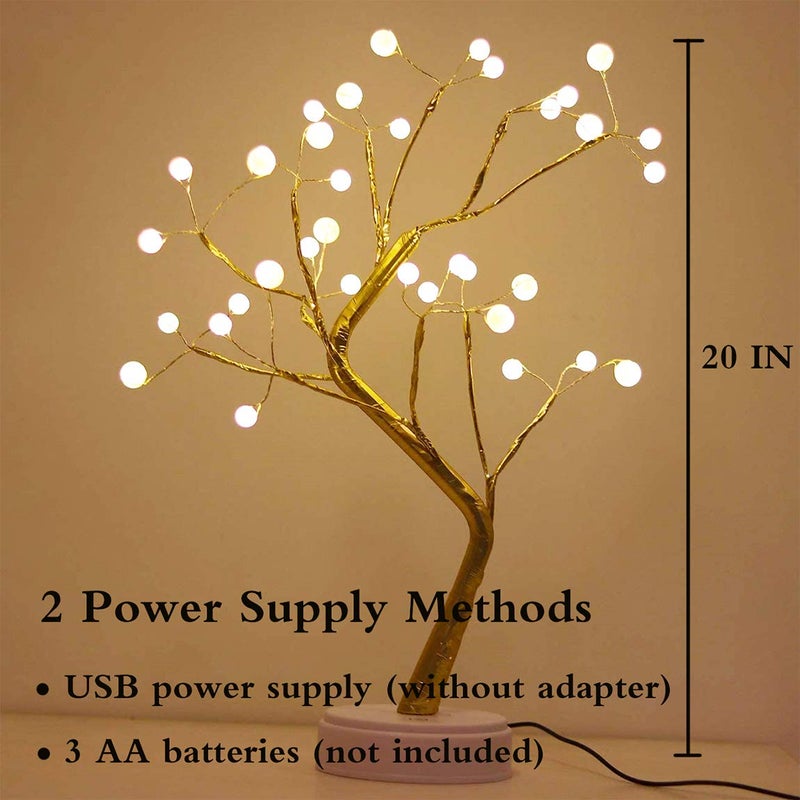 KHIZAR 20 Tabletop Bonsai Tree Light With 36 Pearls LedDiy Artificial Lamp Tree Lamp DecorationBatteryUsb OperatedFor Bedroom Desktop Christmas Party Indoor Decoration Night Light Warm White - Image 5