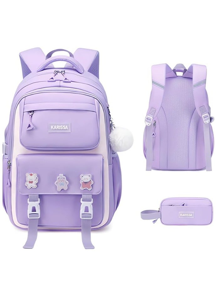 AUTOYSUR 2pc set School bag with pencil bag,Waterproof School Backpacks for Girls,Middle Schoolbag Elementary Student Bookbag,Multiple Pockets Schoolbags,Large Casual School Daypacks for Teens - Image 1