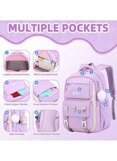 AUTOYSUR 2pc set School bag with pencil bag,Waterproof School Backpacks for Girls,Middle Schoolbag Elementary Student Bookbag,Multiple Pockets Schoolbags,Large Casual School Daypacks for Teens  - Image 4