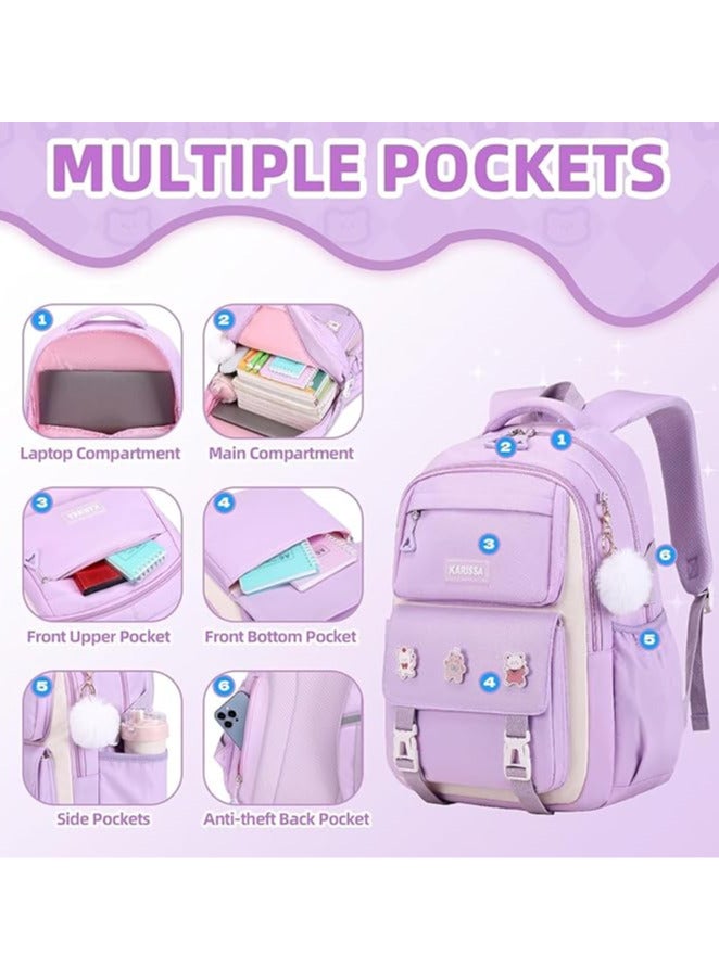 AUTOYSUR 2pc set School bag with pencil bag,Waterproof School Backpacks for Girls,Middle Schoolbag Elementary Student Bookbag,Multiple Pockets Schoolbags,Large Casual School Daypacks for Teens - Image 4