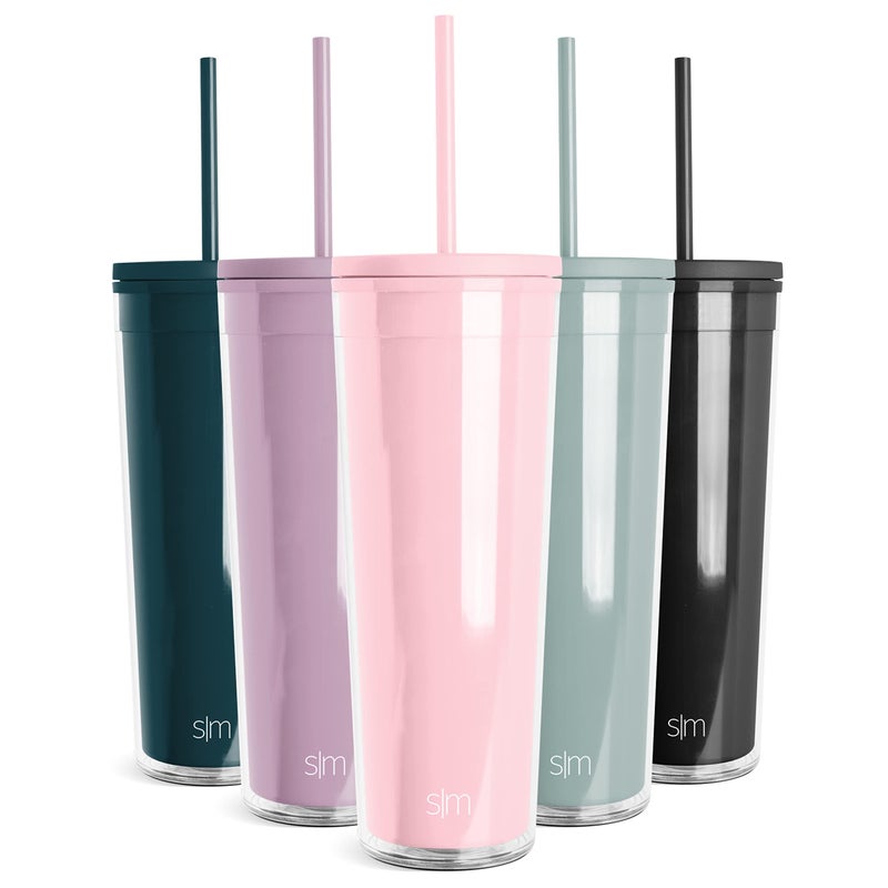 Simple Modern Plastic Tumbler with Lid and Straw | Reusable BPA Free Iced Coffee Cups Double Wall Smoothie Cup | Gifts for Women Men Him Her | Classic Collection | 24oz | Blush - Image 1