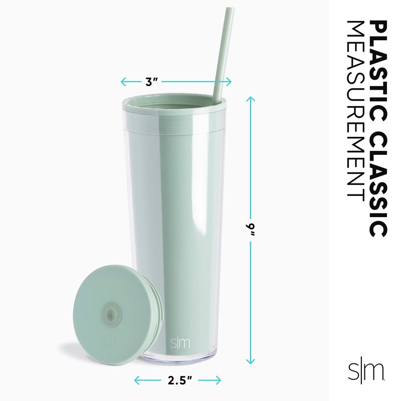 Simple Modern Plastic Tumbler with Lid and Straw | Reusable BPA Free Iced Coffee Cups Double Wall Smoothie Cup | Gifts for Women Men Him Her | Classic Collection | 24oz | Blush - Image 3