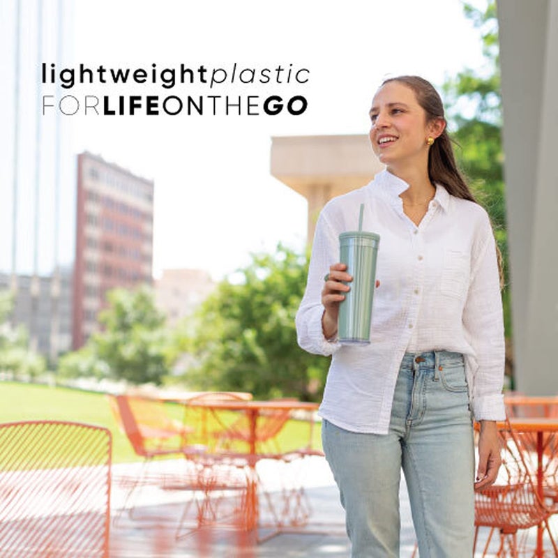 Simple Modern Plastic Tumbler with Lid and Straw | Reusable BPA Free Iced Coffee Cups Double Wall Smoothie Cup | Gifts for Women Men Him Her | Classic Collection | 24oz | Blush - Image 4