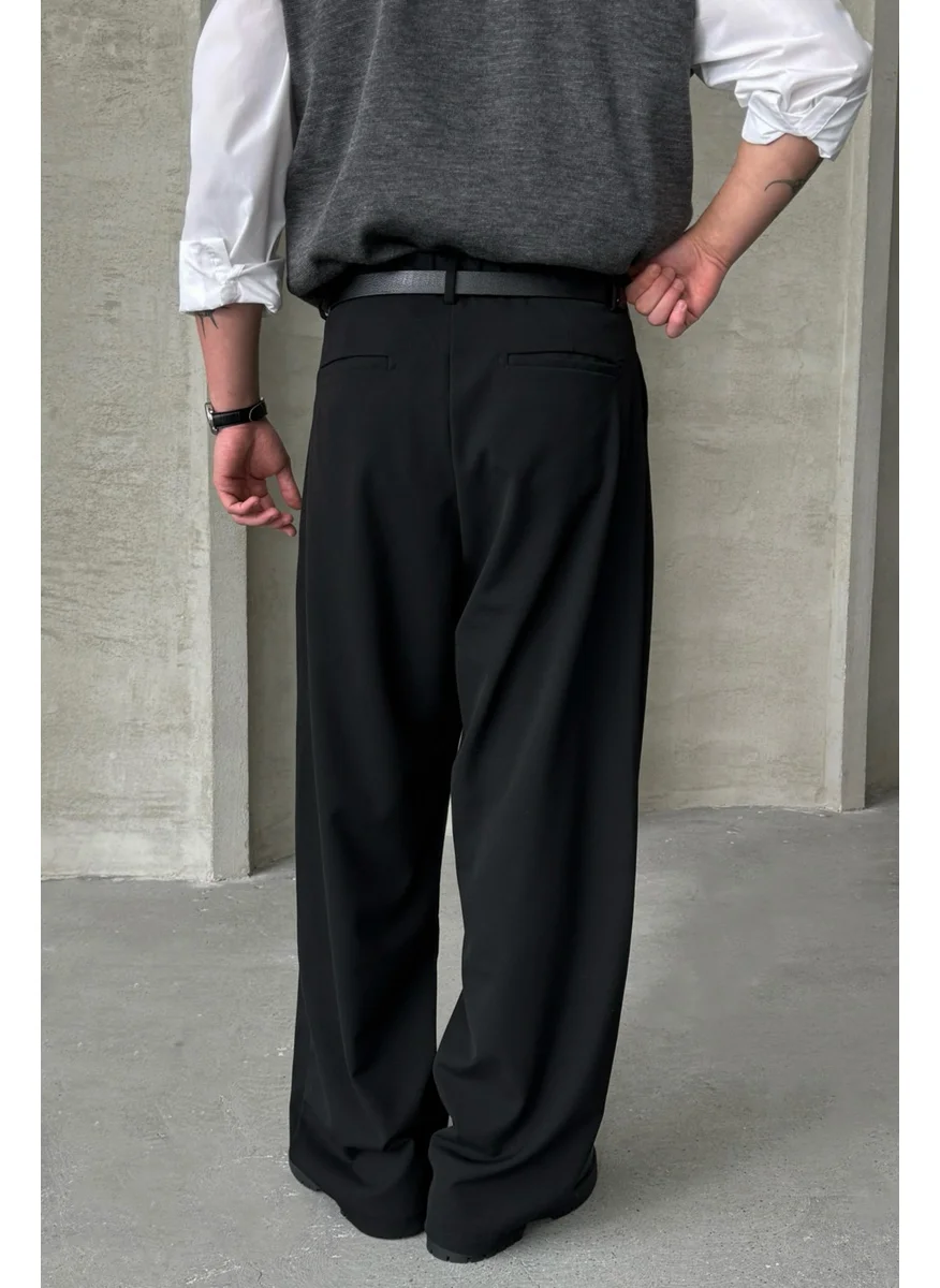HYMAN Men's Pleated Extra Baggy Pattern Fabric Trousers