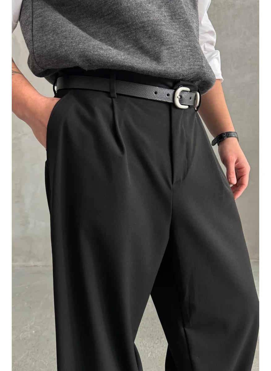 HYMAN Men's Pleated Extra Baggy Pattern Fabric Trousers
