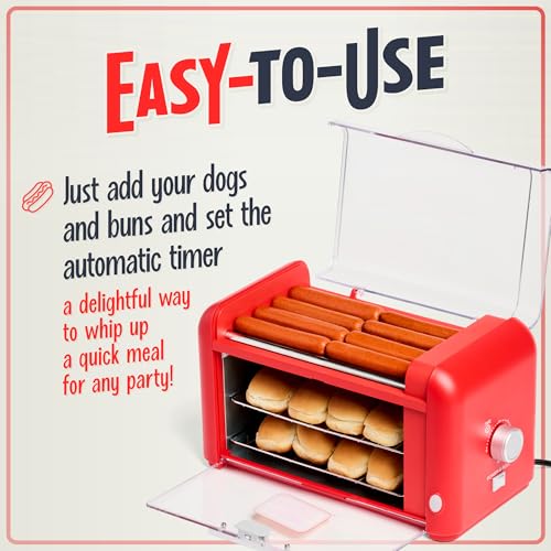 Nostalgia Oscar Mayer Extra Large 8 Hot Dog Roller & Bun Toaster Oven, Stainless Steel Grill Rollers, Non-stick Warming Racks, Perfect for Dogs, Veggie Sausages, Brats, Adjustable Timer, Red - Image 3